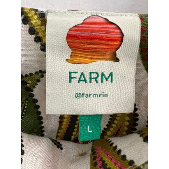 Farm Rio Spotted Leaves Utility Linen Mini Dress with Pockets Large Tropical - Picture 5 of 6